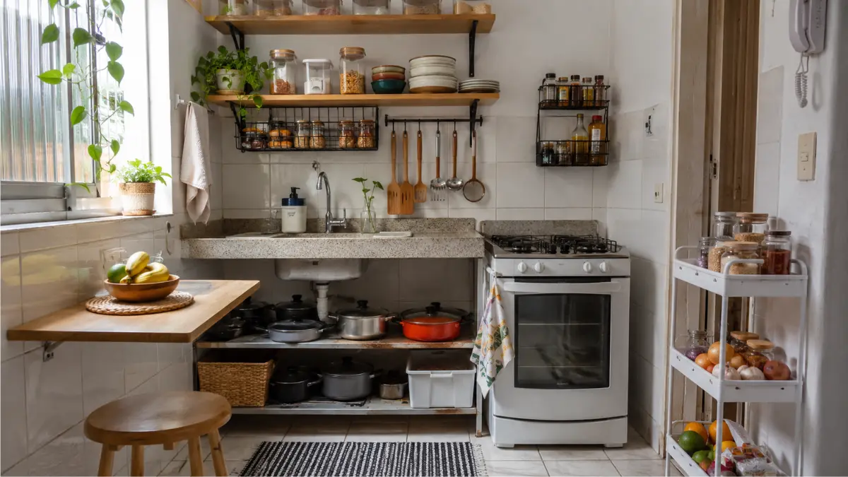 como organizar uma cozinha pequena com pouco armário