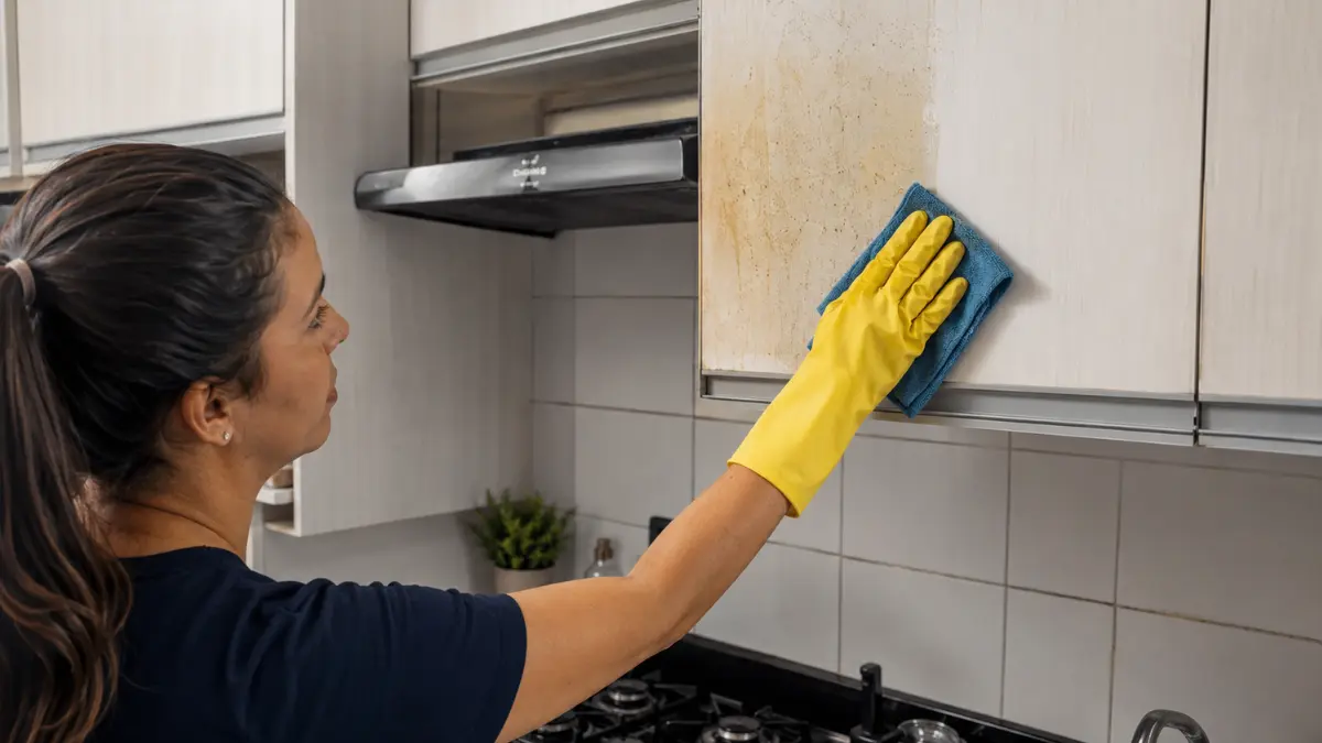 como tirar gordura acumulada do armário da cozinha